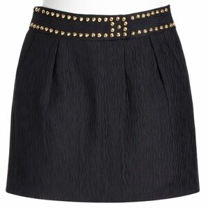 Milly New York Textured Black Mini Skirt with Gold Stud Waist Detail Size 6